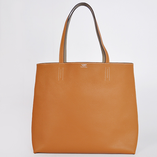 1988 Hermes shopping bag in pelle clemence in Cammello / Grigio Scuro